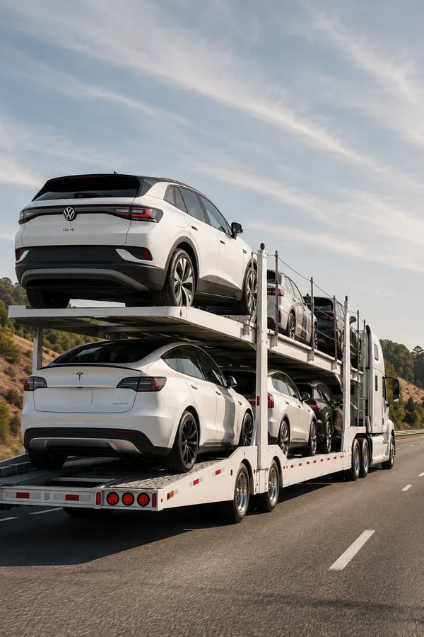 A car carrier delivering new electric cars