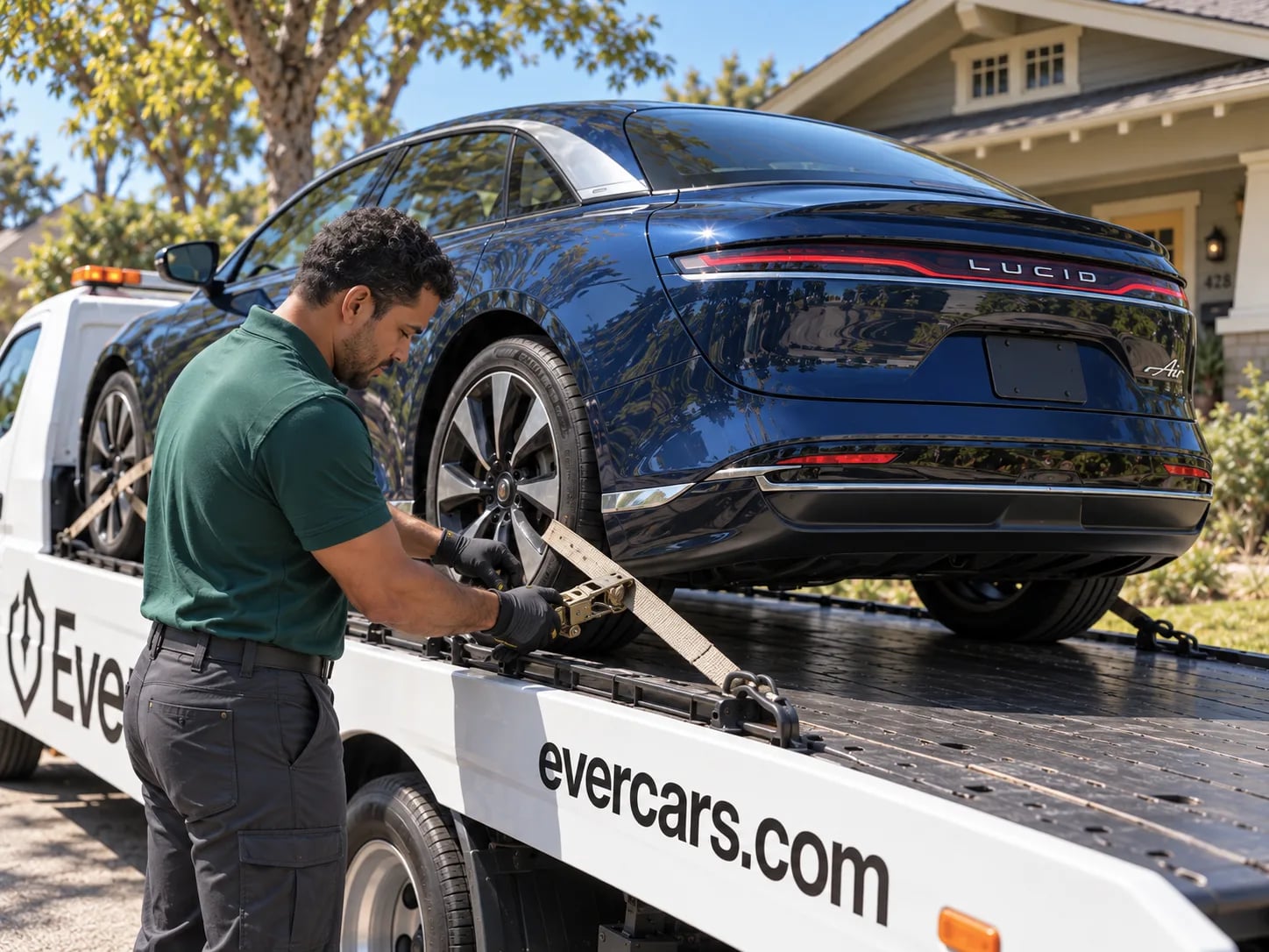 Vehicle being delivered to a home