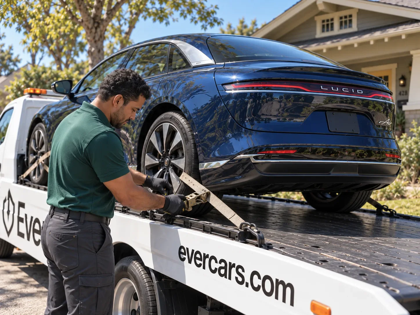 Vehicle being delivered to a home
